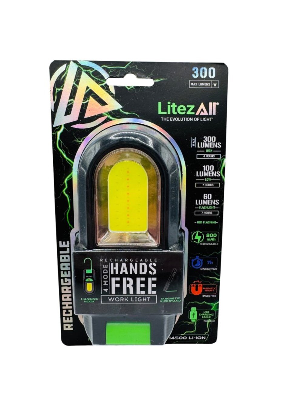 LitezAll Rechargeable 4-Mode Hands-Free Work Light With Magnetic Kickstand & Han